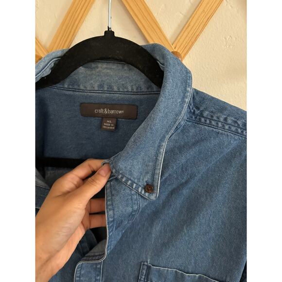 Croft & Barrow Shirt Men XL Blue Denim Casual Button Down Long Sleeve Collared - Picture 8 of 11